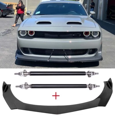 Divisor de labios de parachoques delantero de fibra de carbono + varillas de puntal para Dodge Challenger R/T SRT Foto 1 de 4