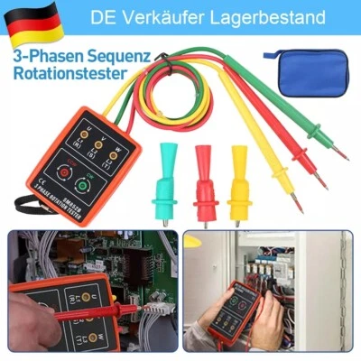 3 Phasen Drehrichtungsanzeiger Drehstrom Phasenprüfer drehfeldmessgerät NEU - Bild 1 von 4