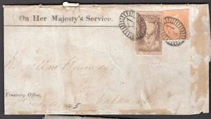 1855 VIC Victoria Australia QV 6d Orange Calvert & 2d Throne OHMS Treasury Pce - Picture 1 of 3