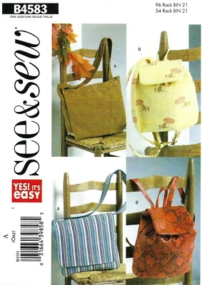Butterick See & Sew B4583 Utility Bags, Backpacks, Messenger Bags UNCUT Pattern - Image 1 of 3
