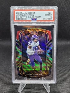 2020 Panini Select Justin Jefferson Die-Cut Tri-Color RC PSA10 - Vikings Rookie - Foto 1 di 3