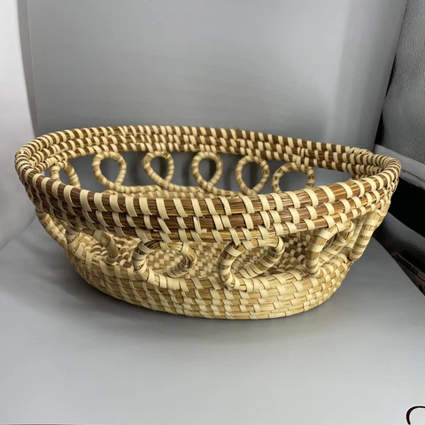 Sweetgrass Gullah Traditional Oval Basket Loops Swirls South Carolina 13x11” Cover