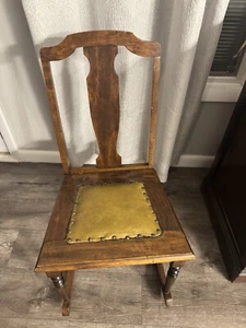 Antique Queen Anne Sewing Rocker Rocking Chair Leather Seat Victorian Sewing - Picture 1 of 2