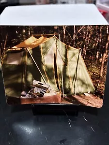 Vintage Photo 70’s Camping Tent Forest U.S. Trash Can Full Of Old Style Beer!! - Picture 1 of 5