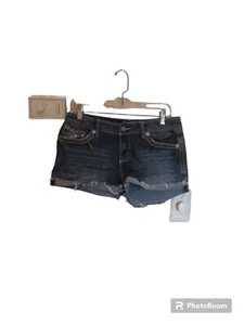 amethyst medium wash distressed raw hem cuffed shorty shorts womens 9 - Picture 1 of 3
