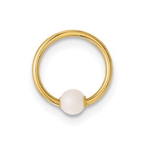 14K Yellow Gold 18 Gauge Polished Simulated Pearl Cartilage Ring