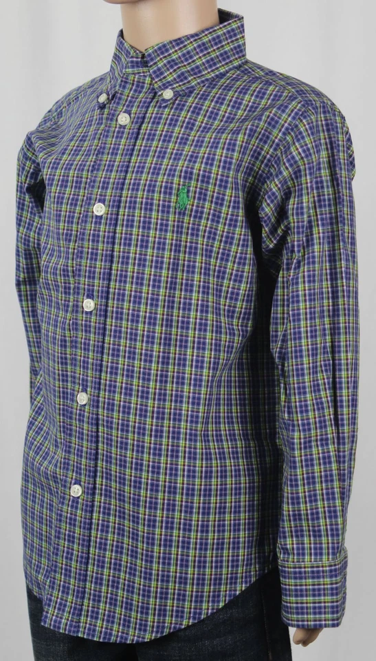 Ralph Lauren Childrens Blue Plaid Long Sleeve Dress Shirt Green Pony NWT - Image 1 of 1