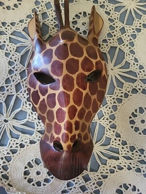 Hand Carved Wood Giraffe Mask Wall  Decor. African Style - Image 1 of 4