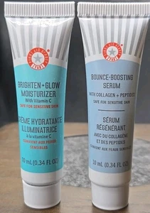 2 First Aid Beauty Bounce Boosting Serum & Brighten Glow Moisturizer Travel Size - Picture 1 of 2