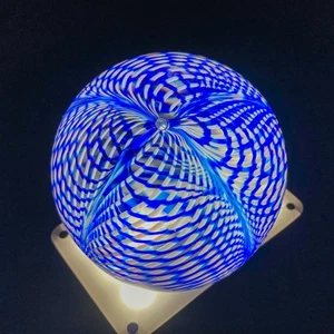 Signed Cornia Art Glass Paperweight – Blue & White Latticino Spiral, C2N.6.79.12 - Picture 1 of 9