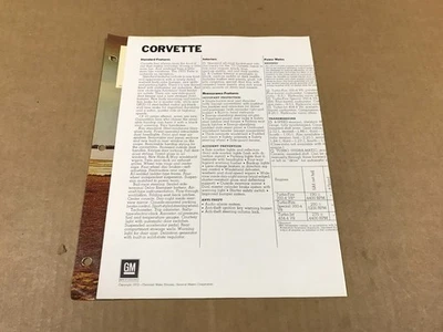 Vintage 1973 Chevrolet Corvette Dealership Salesman Brochure Foto 1 de 3
