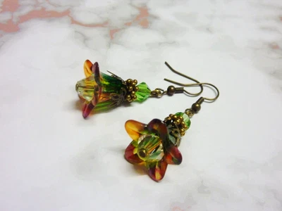 Bell Flower Earrings Hand Painted with Swarovski Crystal Beads SB9 - image 1 of 4