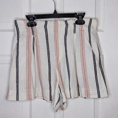 Forever 21 奶油亚麻粘胶粉色和黑色条纹短裤 S — 第 1/4 张图片