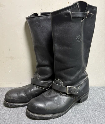 复古 Carolina 美国黑色皮革钢头高工程师摩托车靴 10.5 — 第 1/4 张图片