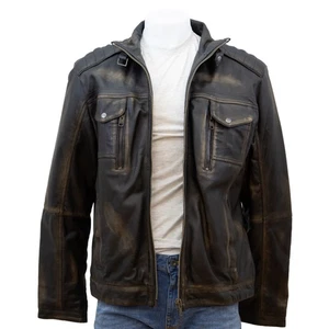 Infinity Herren Toronto schwarz Vintage Napa Leder abgenutzt Biker Jacke Größe 4XL - Bild 1 von 5