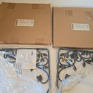 Longaberger Lot of 2 Wrought Iron 71270 Black Floral Wall Brackets +Hardware New - Picture 1 of 2