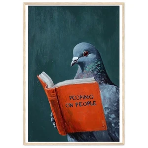 Taube liest kackt auf Menschen Buch Wandbild lustig Taube Wandbild Vogel - Bild 1 von 7