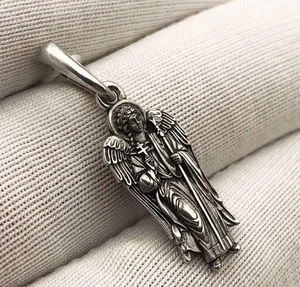 925 Sterling Silver Angel Keeper Pendant 1.57g Religious Charm 1.02" Gift - Picture 1 of 6