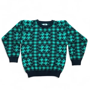 Vintage Hudsons Bay Green/Black Houndstooth Knitted Pullover Sweater  20x24” - Bild 1 von 5