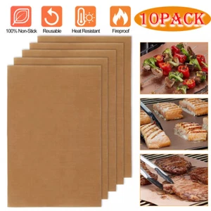 10x BBQ Grill Mat Non Stick Reusable Baking Mats for Outdoor BBQ Cooking Sheets - Picture 1 of 11