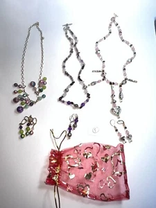 3 set of Multicolor Handmade Art Glass Bead Faux Necklace & Dangle Earrings NEW - Picture 1 of 7