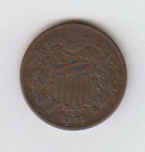 A1037: 1869 Two Cents Piece, VG-F - Picture 1 of 2