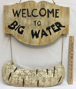 Birch Bark Canoe Wall Hanging Welcome To Big Water Sign Resin Hanging 28" Long - Picture 1 of 3
