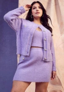 Cardigan sfocato nuovo con etichette Eloquii bottoni strass viola/lilla donna 26/28 - Foto 1 di 13