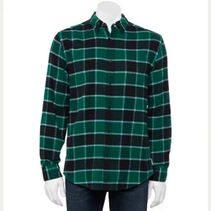 Croft & Barrow Men's Flannel Shirt Button-Down Woven Lumber Green Black Plaid - Picture 1 of 1