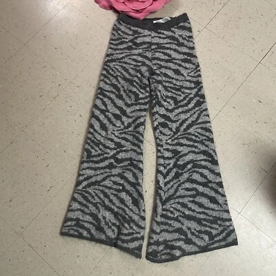 ZARA Sz M Gray Zebra Fuzzy Wool/Alpaca Flare Leg Knit Pants Stretch Boho Hippie - Image 1 of 4