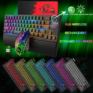 US RGB Wireless Gaming Tastatur und Maus Dynamische Hintergrundbeleuchtung RGB LED und Handgelenkstütze - Bild 1 von 19
