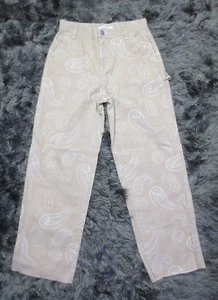 Pacsun Jeans 25 Beige Brown Bandana High Rise Carpenter Baggy Denim Raw Hem Logo - Picture 1 of 19