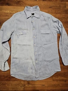 Vintage Zegna Drop 8 Fit Blue Long Sleeve Button Down Shirt Linen Size 42 - Picture 1 of 24