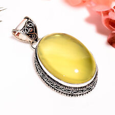 Lemon Topaz Vintage Handmade Jewelry.925 Silver Plated Pendant 1.9" GSR-7136