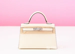 NEW HERMES NATA WHITE MINI KELLY II 20 BAG EPSOM POCHETTE CUT BIRKIN BEIGE - Picture 1 of 2