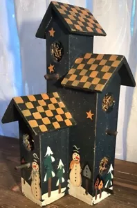Wooden Decorative Triple Birdhouse Miniature 9" Tall Snowman Hand Painted - Picture 1 of 7