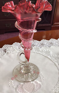 Frilled ruffled cranberry glass? trumpet single epergne vase