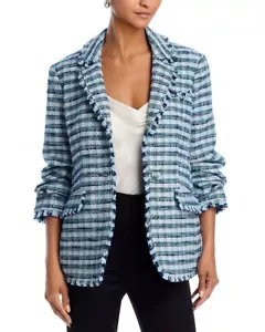 NUEVO Blazer Cinq A Sept Matilda Tweed Borde con Flecos Azul Marino Multi 0246 - Imagen 1 de 5
