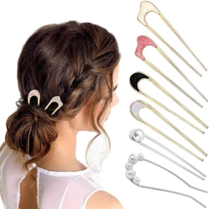 6 Stück U Förmige Haarnadeln Metallspange Französische Haarspange Hairpin Clip V - Bild 1 von 6