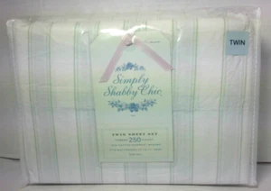 Slimply Shabby Chic Striped Ruffled Grey/White Twin Sheet Set - Picture 1 of 6