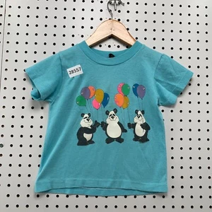 Vintage 80s Panda Balloons Shirt bLue Single Stitch Youth Size 6 ZOO Crew 12X15 - Picture 1 of 16