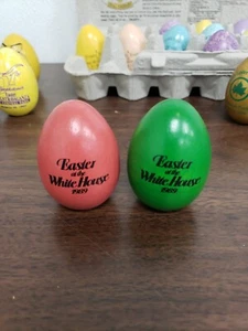 RARE 1989 SALMON,Green Wooden WOOD WHITE HOUSE EASTER EGG George & Barbara Bush - Picture 1 of 6
