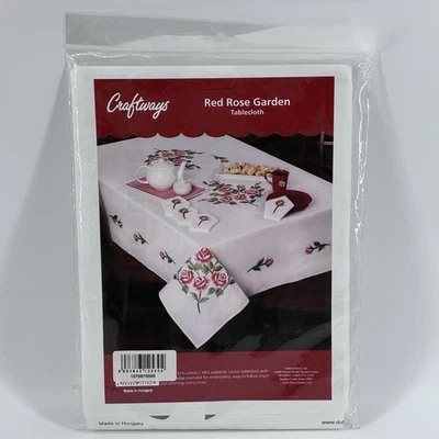 Craftways Red Rose Garden Stamped Tablecloth For Embroidery 60” Round NEW - Image 1 of 2