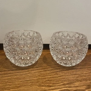 Set-2-Fitz & Floyd Round Optic Dimpled Circles Heavy Crystal Votive Candle - Picture 1 of 7