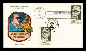 US COVER EVERETT DIRKSEN MR MARIGOLD FDC DUAL CANCEL COLLINS HAND PAINTED - Picture 1 of 2
