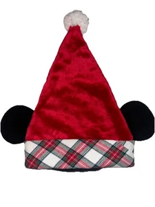 NWT Disney Parks Christmas Holiday 2020 Tartan Plaid Trim Mickey Ears Santa Hat - Picture 1 of 7