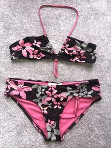 LADIES HALTERNECK BIKINI SZE 14 FRM ADIDAS DARK PINK FLORAL DESIGN WITH DETAIL - Picture 1 of 18