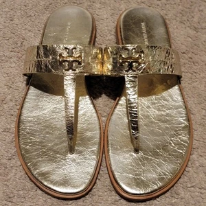 Tory Burch Mini Everly Flat Sandal Spark Gold Size 7.5 - Picture 1 of 7
