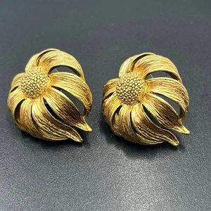 Oscar de la Renta Vintage Ohrringe signiert goldfarben Kegel Blume Gänseblümchen - Bild 1 von 7