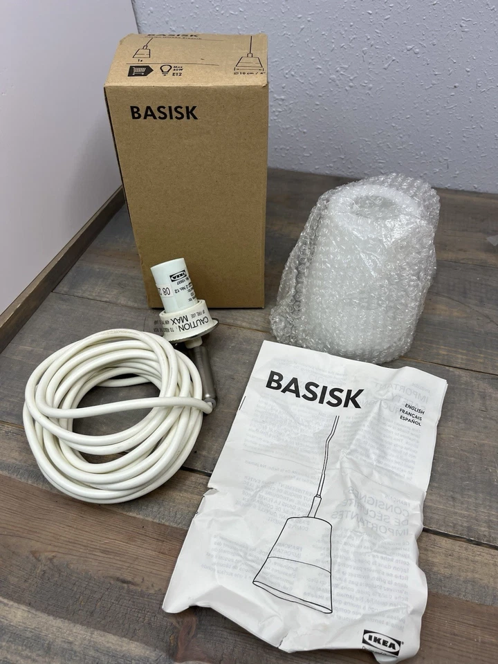 sin usar IKEA BASISK LÁMPARA DE LUZ COLGANTE VIDRIO BLANCO SIN CABLEADO SOLO JUEGO DE ENCHUFES 2 Foto 1 de 3